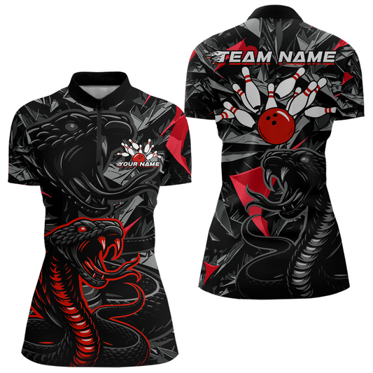 Custom Red Cobra Snake Bowling Jersey for Women Bowling Team Shirts Polo & 1/4 Zip HNT137