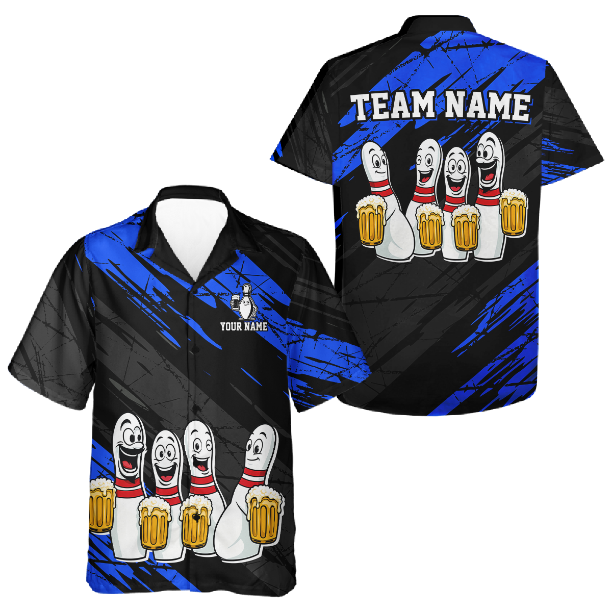 Custom Blue Hawaiian Bowling Jersey for Men Women Bowling Tournament Bowling Team Shirts HNT178