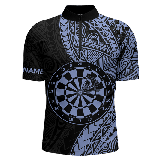 Custom Blue Tribal Dart Shirts for Men Dart Team Jersey Dartboard Gifts Polo & 1/4 Zip NNT163