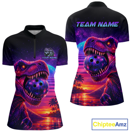Custom Retro Galaxy Dinosaur Bowling Jersey for Women Bowling Shirts for Team Polo & 1/4 Zip HNT245