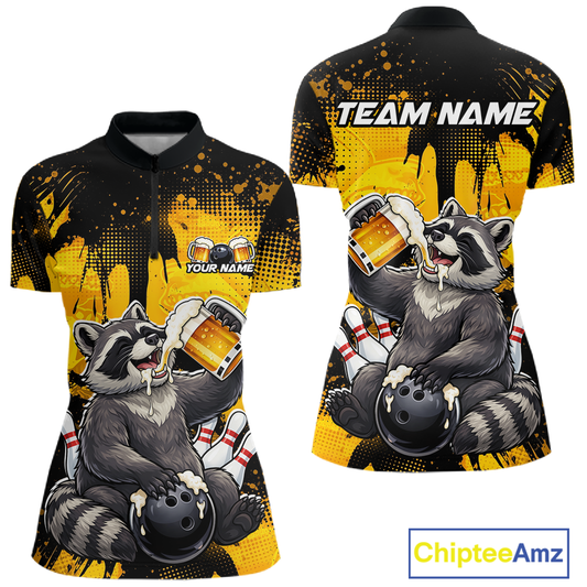 Custom Beer Raccoon Bowling Jersey for Women Bowling Polo & 1/4 Zip Bowling Team Shirts HNT270