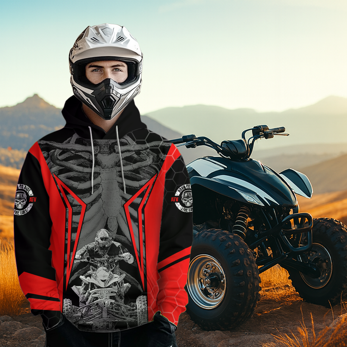 Personalized Red Atv Racing Hoodie Custom Name & Number Red Quad Bike Rider Motocross Shirt For Men Women NHN002
