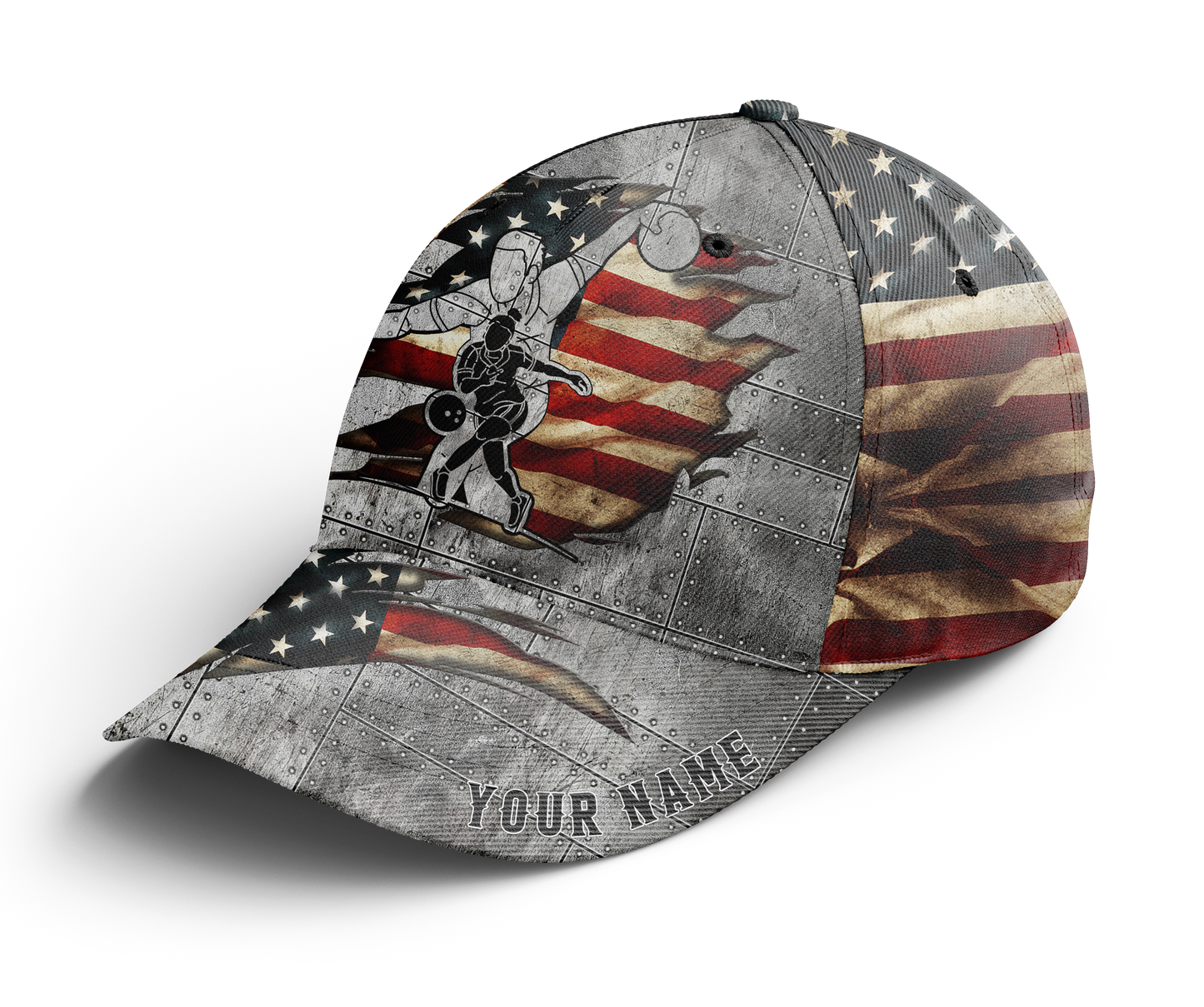 American Flag Bowling Hat for Men Women Custom Bowling Cap for Team Bowlers Gift BDT430