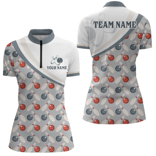 Personalized Bowling Quarter Zip Shirts For Women Custom Bowling Pattern Style Team Jersey 1/4 Zip Shirts YYD0029