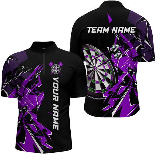 Black White Quarter-Zip Shirt Custom Name Patriotic Darts Shirt For Men Dart Jerseys | Blue - Purple - Red YYD0067