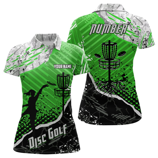 Disc Golf Abstract Grunge Womens Disc Golf Polo Shirt Custom Name And Number Disc Golf Gifts For Woman YYD0036