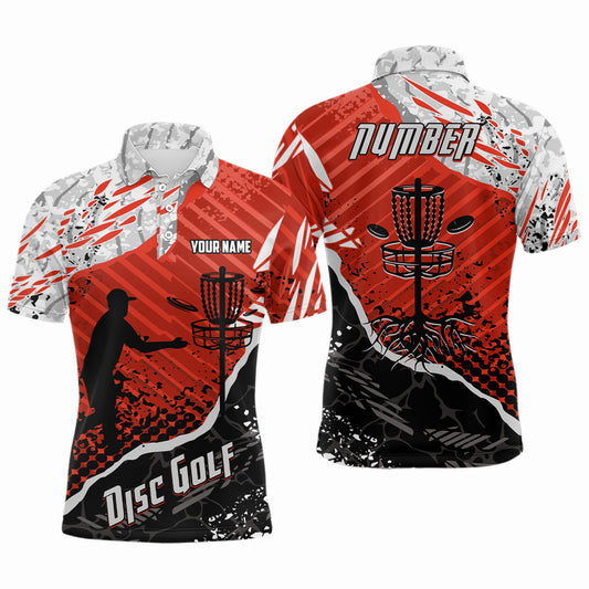 Disc Golf Abstract Grunge Mens Disc Golf Polo Shirt Custom Name And Number Disc Golf Gifts For Men YYD0037