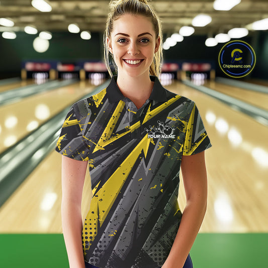 Custom Grunge Black And Yellow Cobra Snake Bowling Women Polo Shirts With Team Name IPHW9028