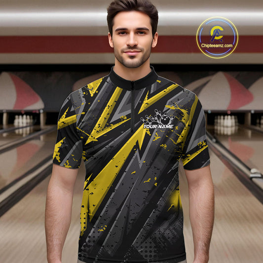 Custom Grunge Black And Yellow Cobra Snake Bowling Men Quarter-Zip Shirts With Team Name IPHW9028