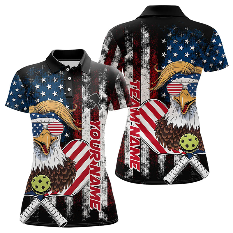 Custom Vintage US Flag Patriotic Pickleball Polo Shirts For Women, Eagle Pickleball Shirt IPHW8101
