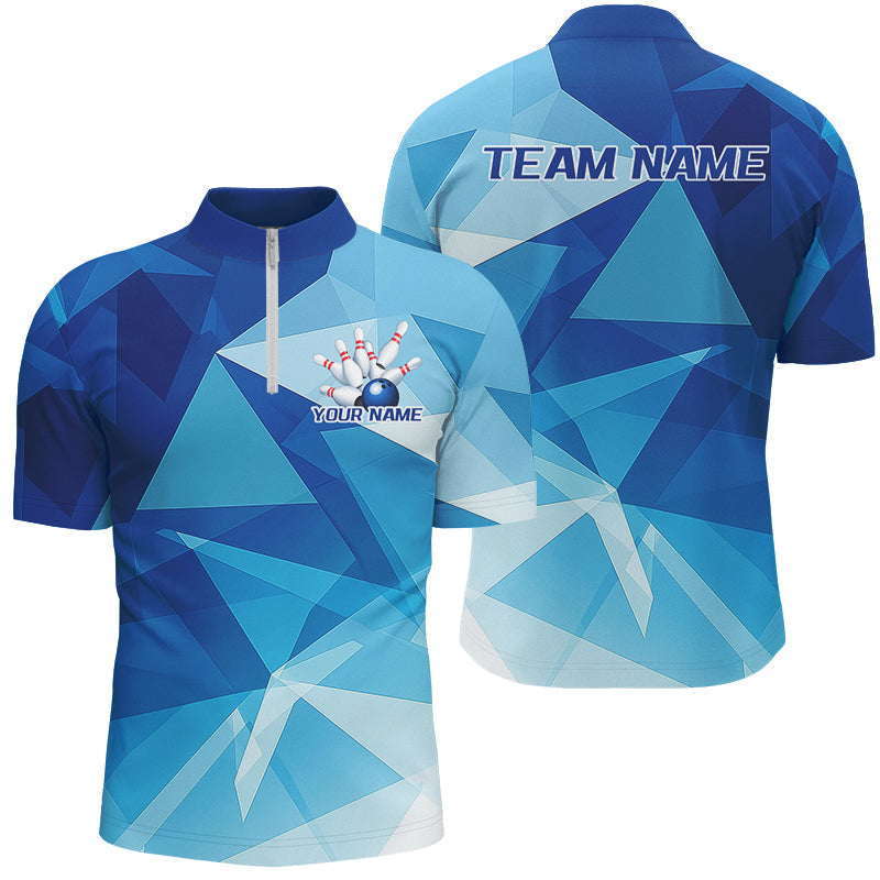 Custom Blue Bowling Shirts For Men, Bowling League Shirt Bowling Team Jerseys With Team Name IPHW7684