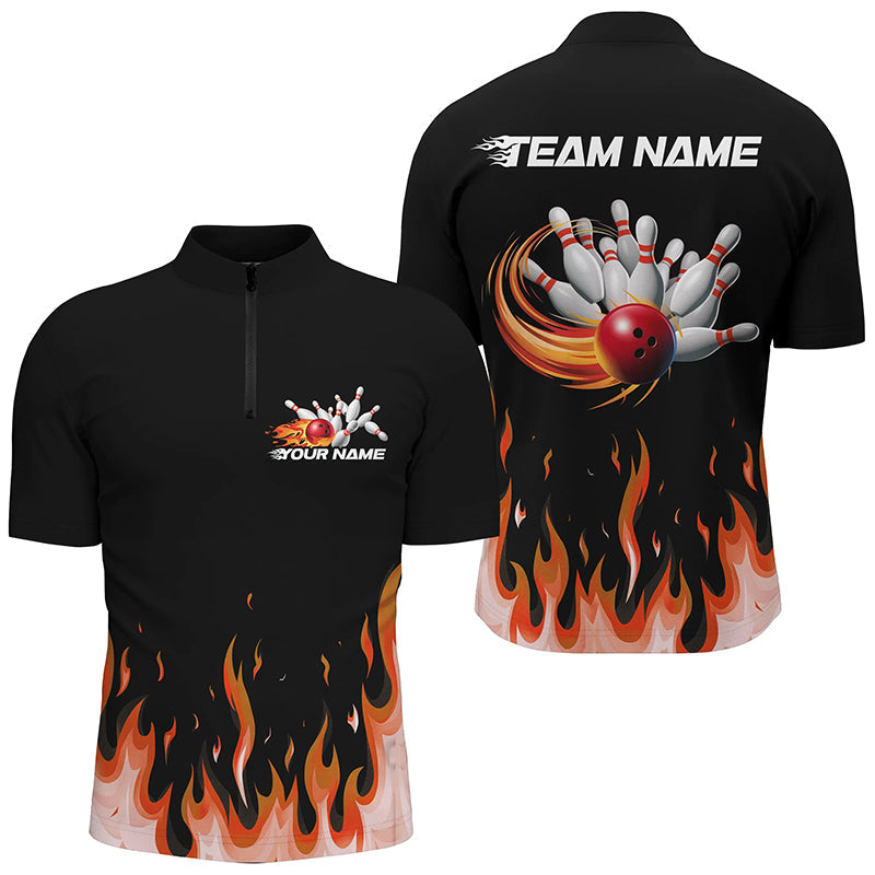 Custom Flame Bowling Shirts For Men, Bowling Team Shirts With Name Bowling League Shirt IPHW7406