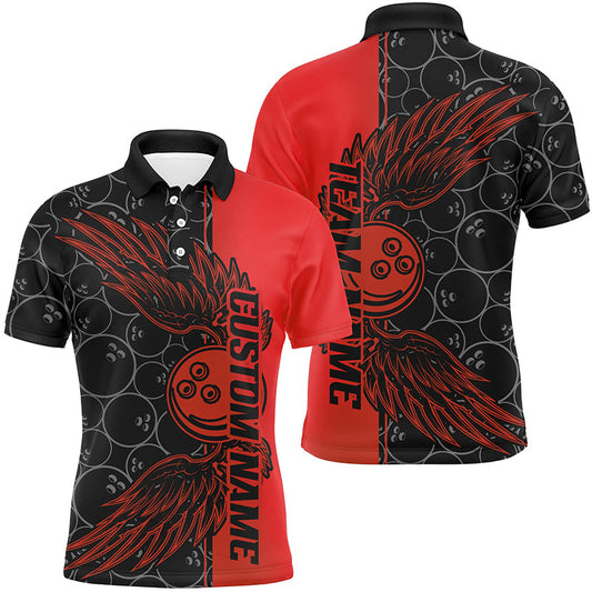 Black And Blue Custom Bowling Ball And Wings Bowling Shirts For Men, Bowling Team Uniform IPHW7927