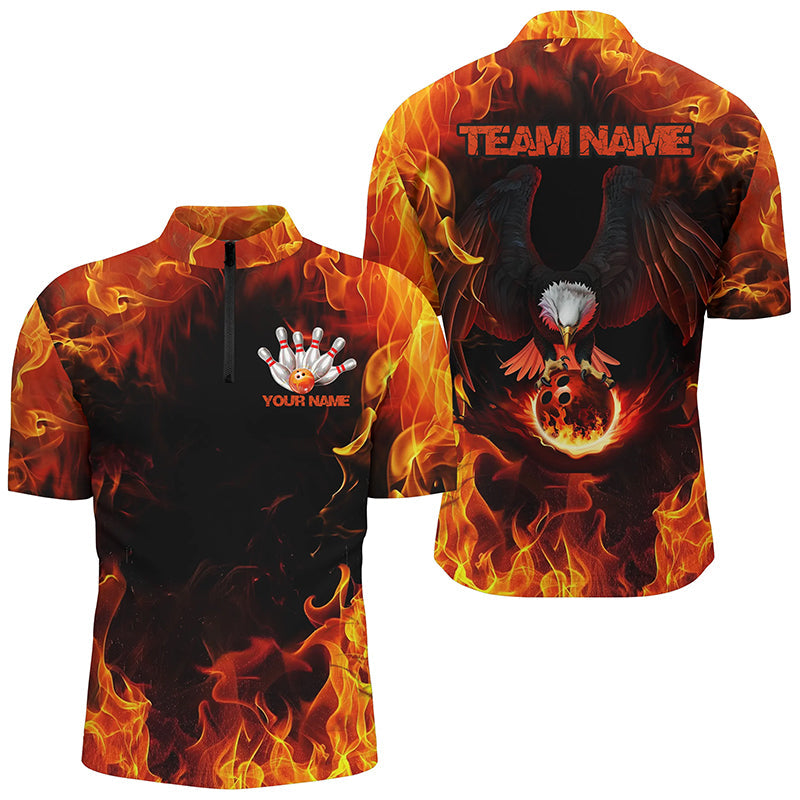 Flame Eagle Bowling Team Shirts For Men, Fire Custom Bowling Uniforms Outfit Bowling IPHW7116