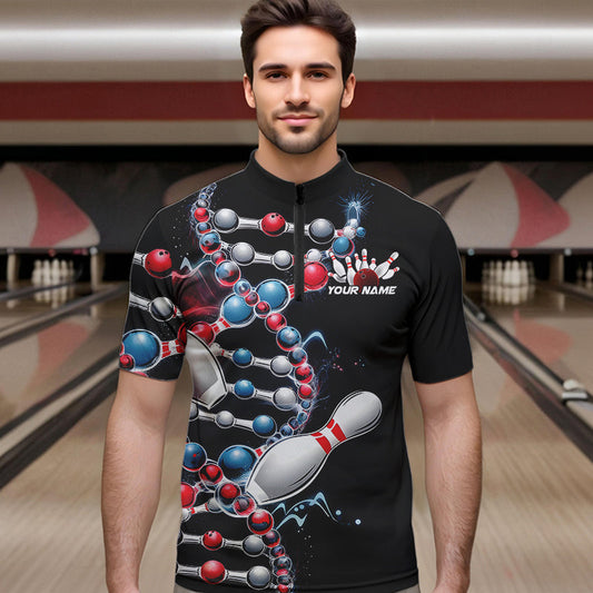 Bowling Is In My Dna Custom Bowling Quarter-Zip Shirts For Men, Bowling Team Bowling League Shirt IPHW8372