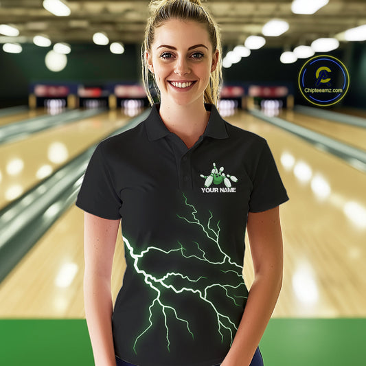 Custom Green Lightning Bowling Ball With Wings Bowling Women Team Shirt, Bowling Jerseys IPHW10730
