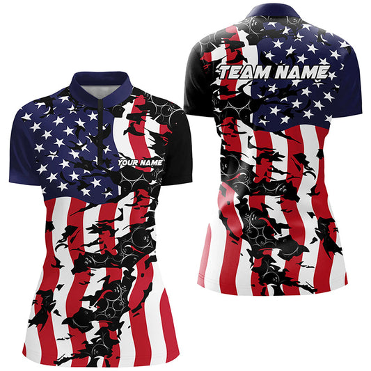 American Flag Custom Bowling Team Shirts For Women, Patriotic Bowling Team Jerseys IPHW6978