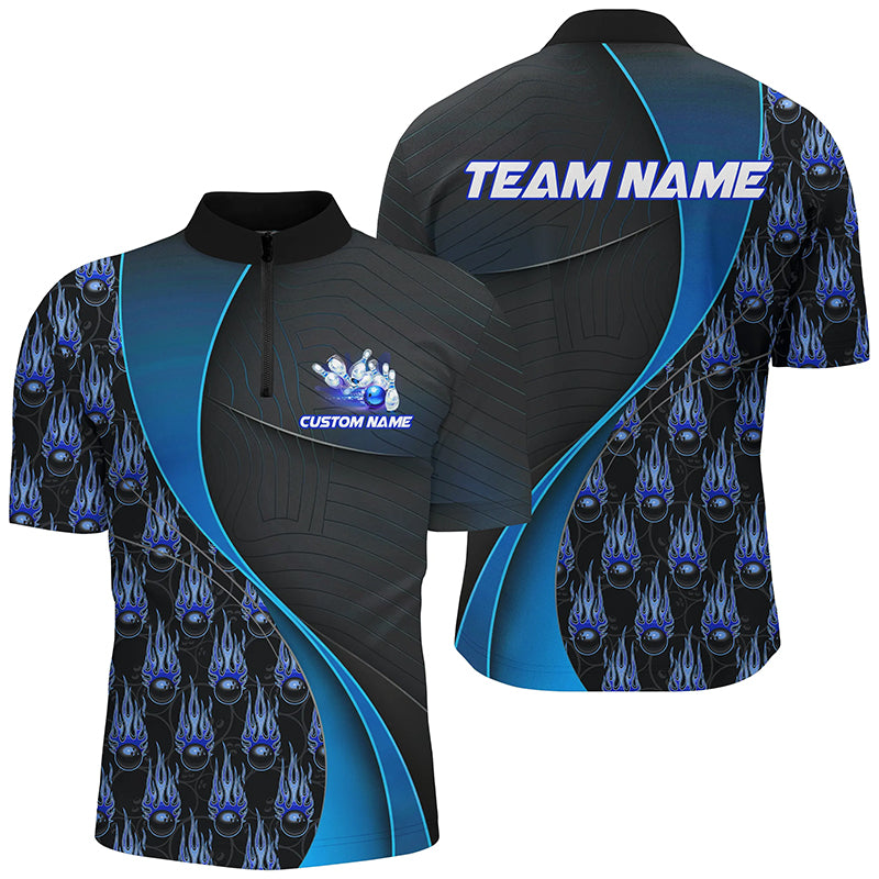 Flame Bowling Ball Pattern Custom Bowling Shirts For Men And Women, Bowling Team Jerseys | Blue IPHW6495