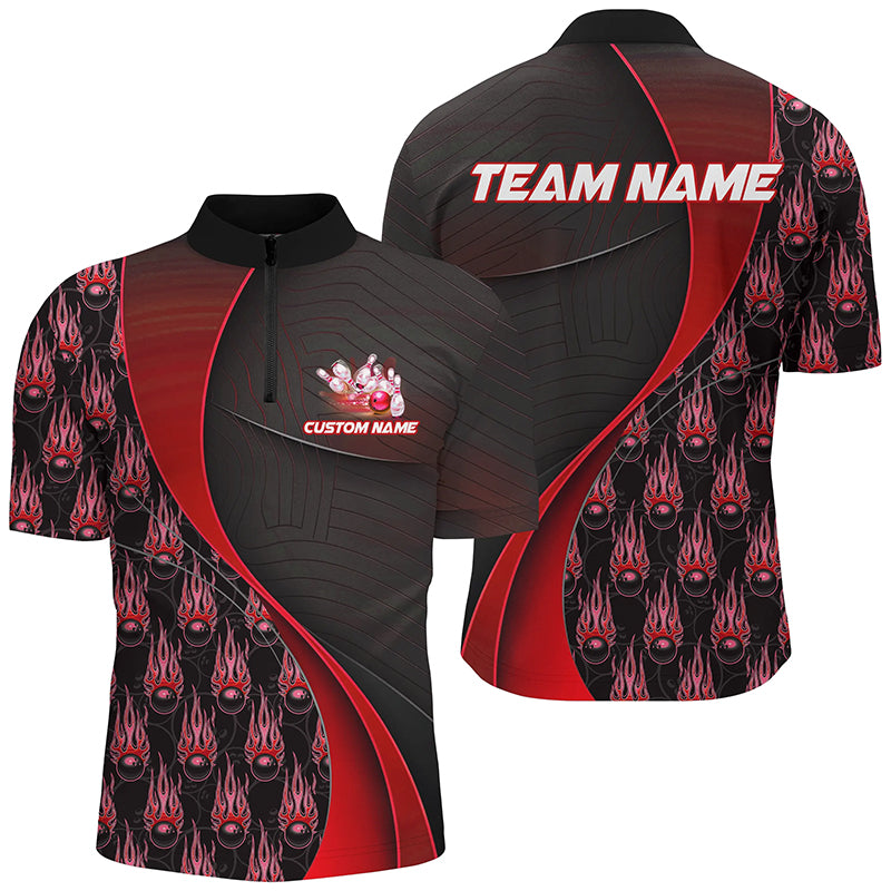 Flame Bowling Ball Pattern Custom Bowling Shirts For Men And Women, Bowling Team Jerseys | Red IPHW6497