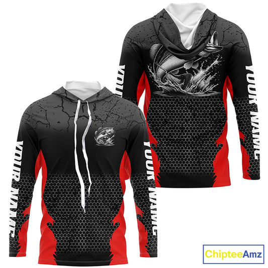 Personalized Largemouth Bass Fishing Jerseys, Bass Long Sleeve Tournament Fishing Shirts |Red IPHW6663