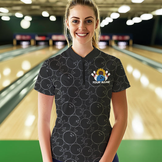 Custom Sunflower Bowling Quarter-Zip Shirts For Women, Sunflower Bowling Team Jerseys IPHW8436