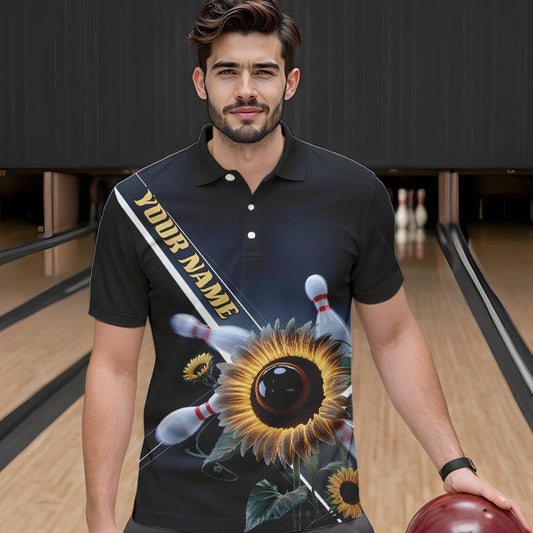 Custom Sunflower Bowling Polo Shirts For Men, Sunflower Bowling Team Shirt With Name IPHW8438
