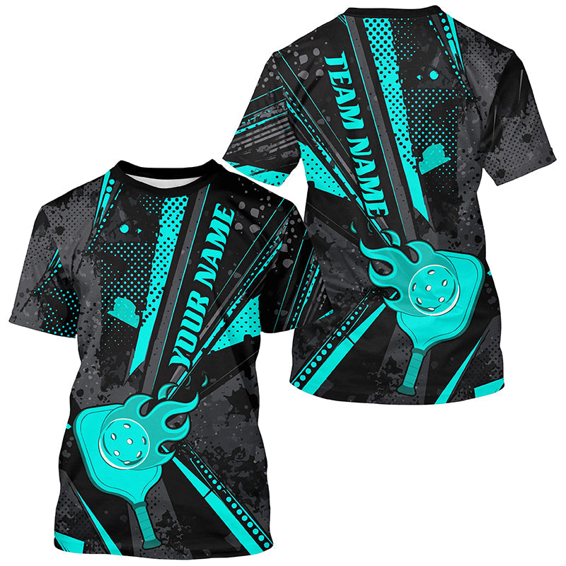 Black And Blue Custom Flame Pickleball T-Shirts For Men, Pickleball Jerseys Pickleballer Outfit IPHW7773