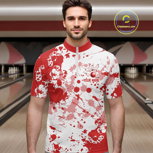 Custom Red Splatter Bowling Team League Shirts For Men, Bowling Jerseys Bowler Outfit IPHW10593