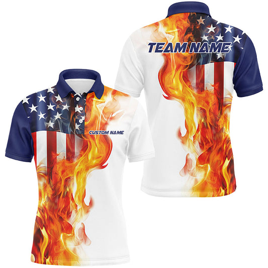 Fire American Flag Custom Patriotic Bowling Shirts For Men, Flame US Bowling Shirt IPHW7588