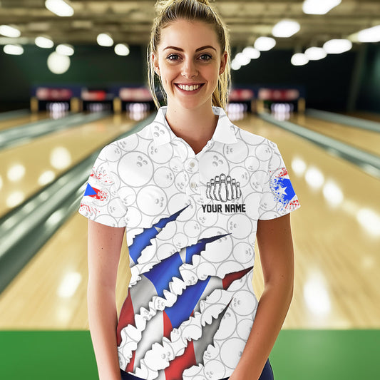 Personalized Puerto Rico Flag Bowling Polo Shirts For Women, Puerto Rico Bowling Jerseys IPHW8725