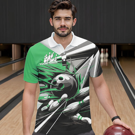 Custom Black And Green Striking Bowling Polo Shirts For Men, Team Uniform Bowlers Outfits IPHW8767