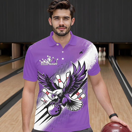 Custom Purple Eagle Bowling Jerseys, Eagle Bowling Men Polo Shirts Team Uniform Bowlers Outfit IPHW8788