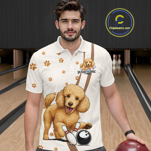 Custom Funny Poodle Dog Men Bowling Team Shirt, Dog Lovers Bowling Uniform IPHW10211