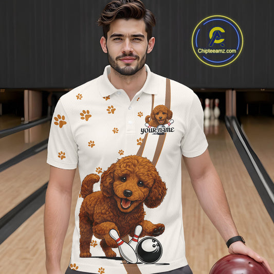 Custom Funny Poodle Dog Men Bowling Team Shirt, Dog Lovers Bowling Uniform IPHW10212