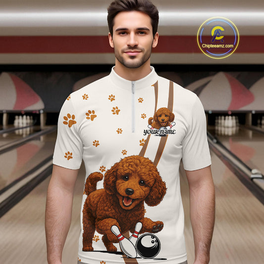 Custom Funny Poodle Dog Men Bowling Team Shirt, Dog Lovers Bowling Uniform IPHW10212