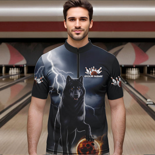 Custom Thunder Lightning Wolf Bowling Quarter-Zip Shirts For Men, Wolf Bowling Jerseys IPHW8307