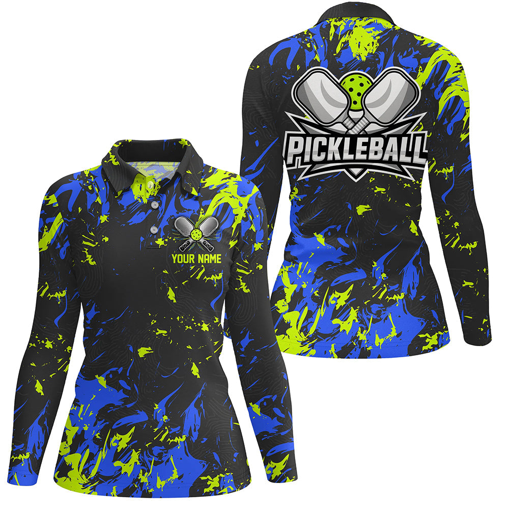 Green And Blue Custom Pickleball Team Shirts, Custom Pickleball Polo Shirts For Women IPHW6917
