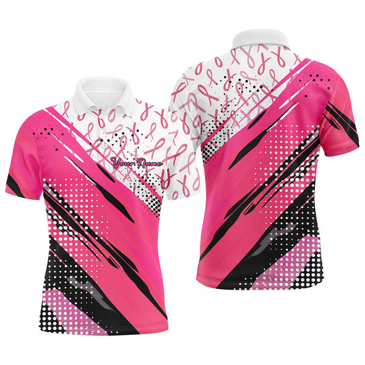 Customized Name Pink Ribbon Breast Cancer Awareness Polo Shirts For Men Outfits IPHW7126