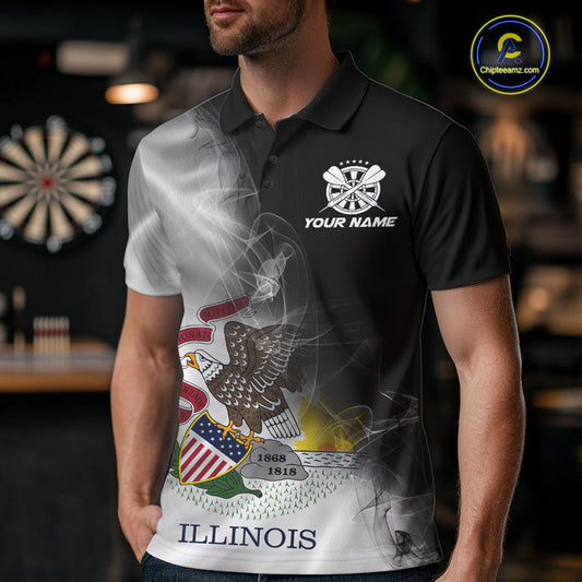 Custom Smoke Flame Illinois Flag Patriotic Darts Shirt For Men, Dart League Team Jerseys IPHW10744