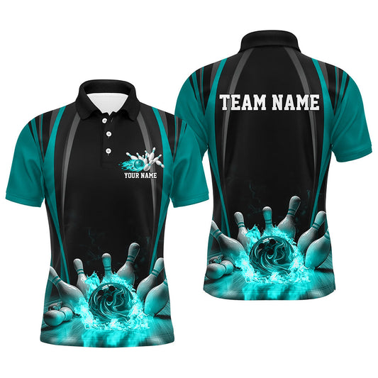 Black And Blue Bowling Jersey Custom Flame Bowling Shirts For Men, Bowling Team Uniform IPHW7511