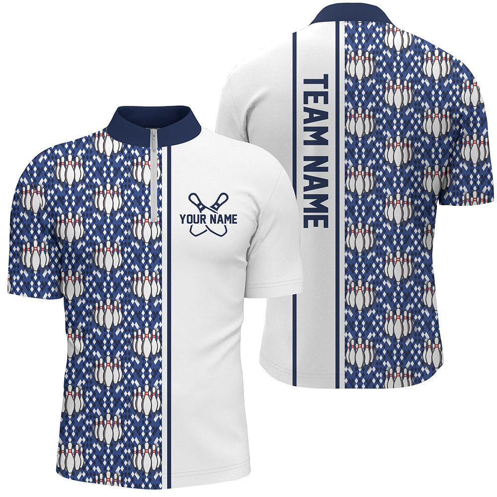 Blue Argyle Custom Bowling Polo Shirts For Men And Women, Custom Bowling Uniforms IPHW6964