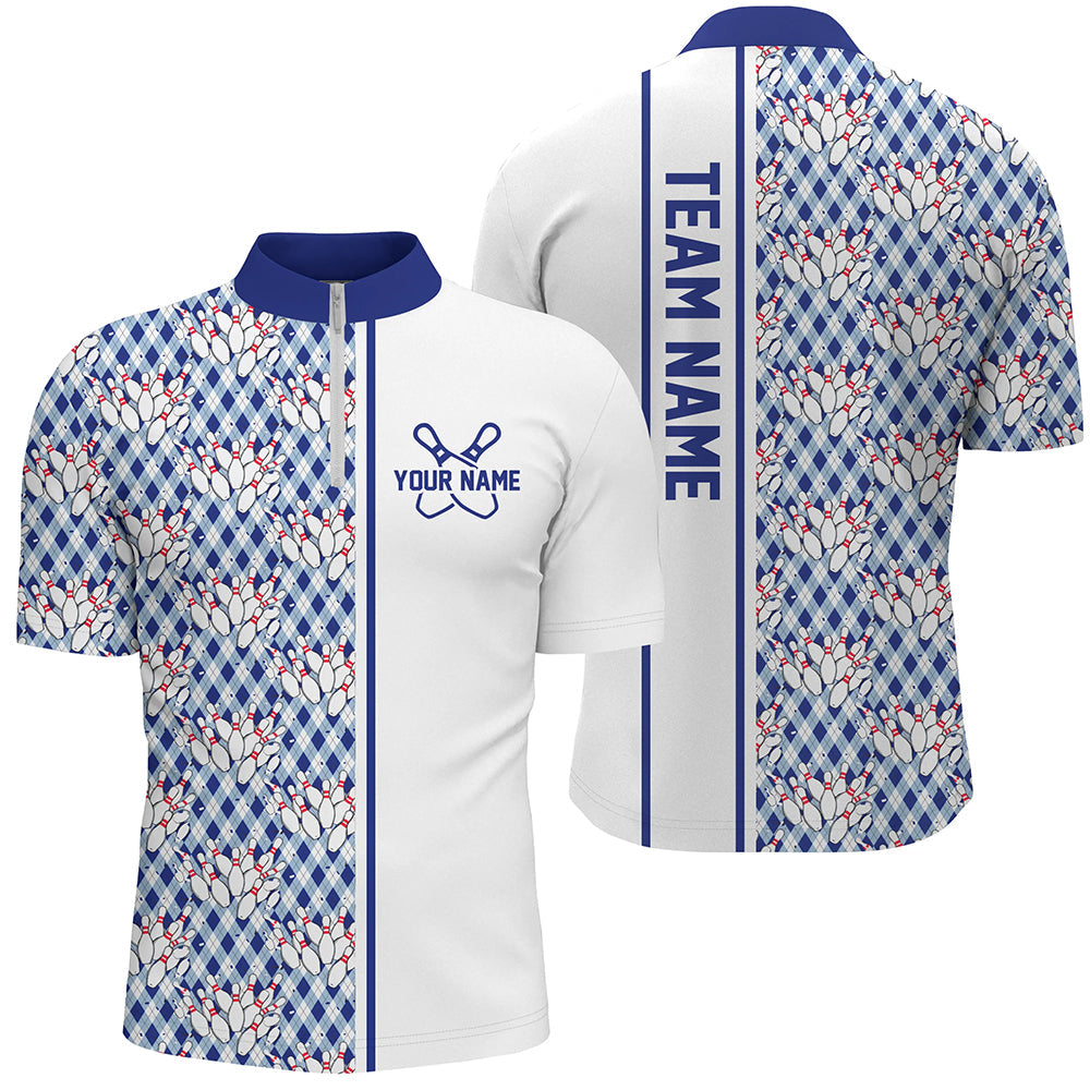 Blue Argyle Custom Bowling Polo Shirts For Men And Women, Custom Bowling Uniforms IPHW6965