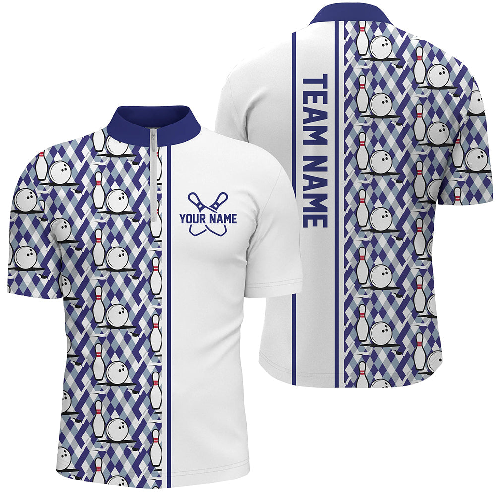 Blue Argyle Custom Bowling Polo Shirts For Men And Women, Custom Bowling Uniforms IPHW6967