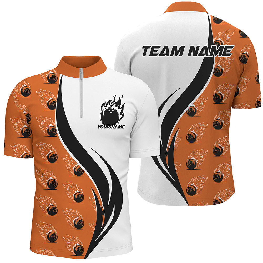 Custom Flame Bowling Polo Shirts For Men, Bowling Team Uniforms With Name | Orange IPHW6976
