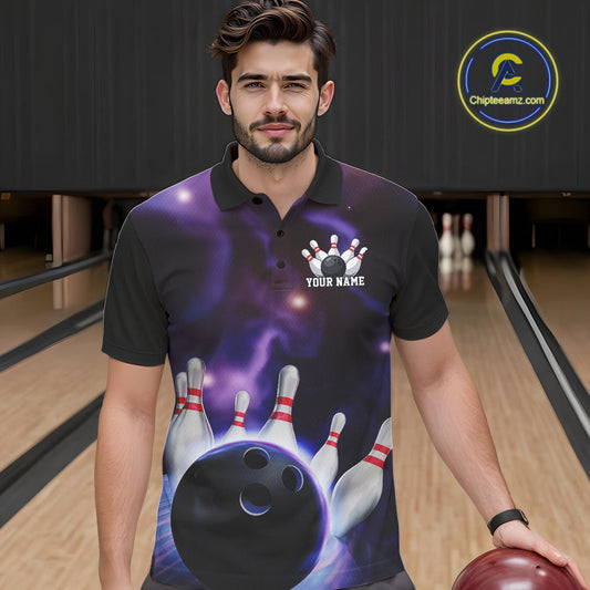 Custom Galaxy Bowling Polo Shirts For Men, Cosmic Bowling Team Jerseys IPHW9503