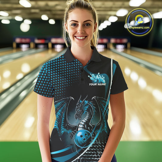 Custom Red Dragon Bowling Jerseys, Mystical Bowling Team Uniform Polo Shirts For Women IPHW9536