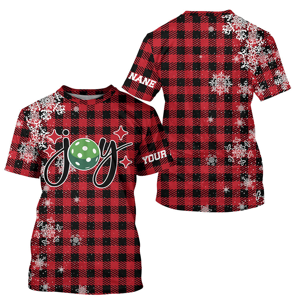 Black And Red Plaid Snowflake Custom Christmas Pickleball T-Shirts For Men, Chirstmas Pickleball Outfits IPHW7755