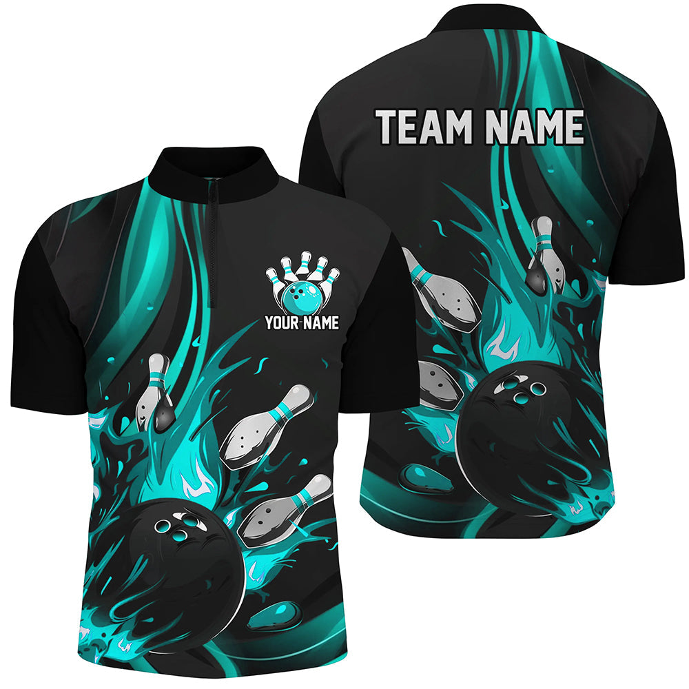 Black And Blue Custom Bowling Uniforms Bowling Shirts For Men, Bowling Team League Shirts IPHW7274