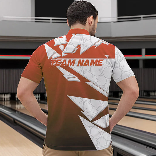 Custom White And Orange Bowling Team Men Quarter-Zip Shirts, Bowling Ball Pattern Bowlers Outfit IPHW8743