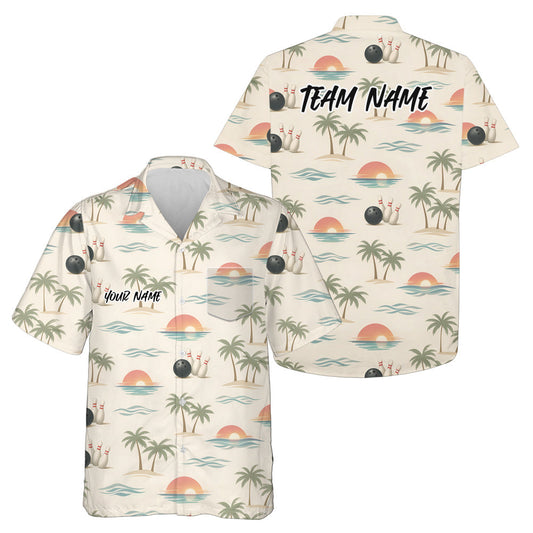 Custom Summer Vibe Ocean And Palm Tree Bowling Hawaiian Team Shirt IPHW10865